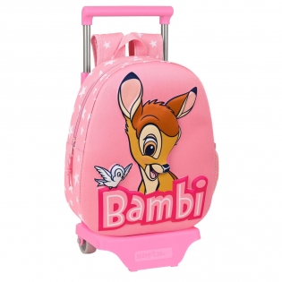 Mochila Escolar 3D con Ruedas Disney Bambi Rosa (28 x 10 x 67 cm)