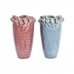 Vase DKD Home Decor 20 x 20 x 30,5 cm 22 x 22 x 33 cm Rose Turquoise Grès Moderne Avec relief (2 Unités)