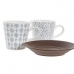 Vnt. kavos puodelių rinkinys DKD Home Decor Mėlyna Ruda Kaučiukmedžio mediena Balta Keramikos dirbinys 90 ml