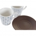 Piece Coffee Cup Set DKD Home Decor Blue Brown Rubber wood White Stoneware 90 ml