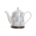 Teapot DKD Home Decor Blue White Brown Rubber wood Stoneware