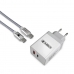 Vegglader + USB A til USB C Kabel Subblim CARGADOR ULTRA RAPIDO 2xUSB DE PARED PD18W+2.4A + Cable C to C Blanco