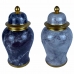 Китайская ваза DKD Home Decor 22 x 22 x 42 cm 22 x 22 x 44 cm Фарфор Синий Позолоченный Мрамор современный (2 штук)
