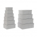 Set de Cajas Organizadoras Apilables DKD Home Decor Gris Blanco Cuadrada Cartón (43,5 x 33,5 x 15,5 cm)
