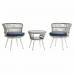Set masă cu două scaune DKD Home Decor Albastru Alb Albastru/Alb Geam Oțel ratan sintetic 65 x 65 x 68 cm  
