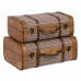 Zestaw kufrów 50 x 36 x 20 cm Tkanina syntetyczna Drewno Krata (2 Części)