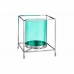 Kaarshouder Vierkant Zilverkleurig Blauw 14 x 15,5 x 14 cm Metaal Glas