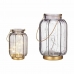 Led-lantaarn Strepen Grijs Gouden Glas 13,5 x 22 x 13,5 cm (6 Stuks)