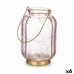 Led-lantaarn Strepen Roze Gouden Glas 13,5 x 22 x 13,5 cm (6 Stuks)