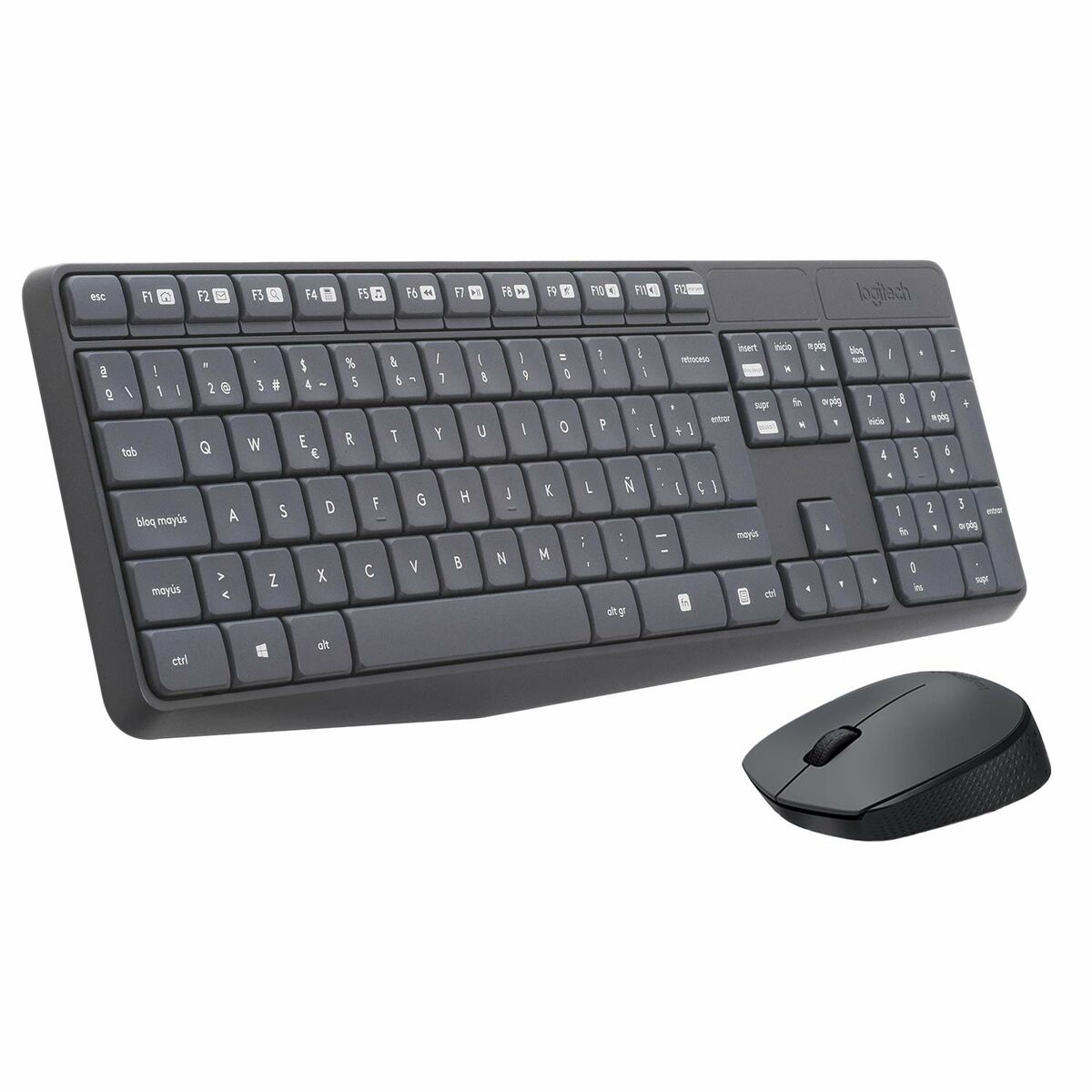 Keyboard and Wireless Mouse Logitech Black Grey Spanish Qwerty