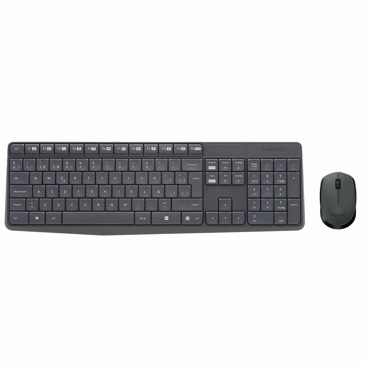 Keyboard and Wireless Mouse Logitech Black Grey Spanish Qwerty