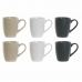 Set of 6 Cups DKD Home Decor White Beige Natural Dark grey Rubber wood Plastic Stoneware 160 ml