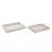 Set of trays DKD Home Decor 39 x 30 x 5 cm Aged finish Brown White Tropical MDF Wood Leaf of a plant (2 Units)