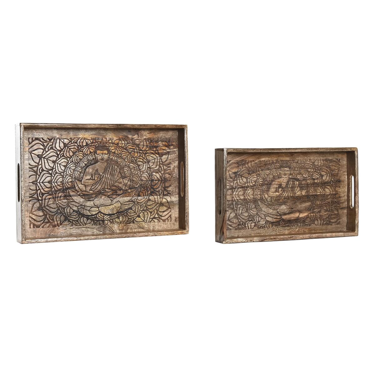 Komplet pladnjev DKD Home Decor 2 kosov Rjava Temno rjava Mangov les (2 kosov)