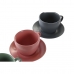 6 Csésze Alátéttel Készlet DKD Home Decor Rózsaszín Fehér Zöld Sötét szürke Kőedény 150 ml
