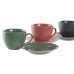 6 puodelių rinkinys su lėkštute DKD Home Decor Rožinė Balta Žalia Tamsiai pilka Keramikos dirbinys 150 ml
