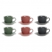 Set of 6 Cups with Plate DKD Home Decor Pink White Green Dark grey Stoneware 150 ml