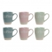 Mug DKD Home Decor Multicolour Blue Pink Rubber wood Green Stoneware 160 ml (3 Units) (7 pcs)