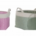 Набор корзин DKD Home Decor Зеленый Бежевый Розовый 32 x 32 x 23 cm полиэстер 3 Предметы (2 штук)