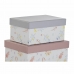 Комплект Кутии за Подреждане една върху друга DKD Home Decor Розов Люляк Многоцветен Картон (43,5 x 33,5 x 15,5 cm)