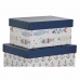 Et sett av stabelbare bokser for organisering DKD Home Decor Marineblå Hvit Karakterer (43,5 x 33,5 x 15,5 cm)