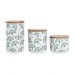 Set di 3 Barattoli DKD Home Decor Naturale Bianco Verde Bambù Gres Tropicale 10 x 10 x 17 cm