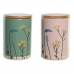 Gefäß DKD Home Decor 11,5 x 11,5 x 17,5 cm blumig Rosa grün Bambus Steingut Shabby Chic (2 Stück)