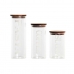 Sæt med 3 Dåser DKD Home Decor 10,2 x 10,2 x 27,7 cm Natur Gennemsigtig Akacie Bogstaver Borosilikatglas