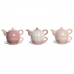 Tea Set DKD Home Decor Pink White 750 ml Dolomite (3 Units)