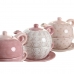 Tea Set DKD Home Decor Pink White 750 ml Dolomite (3 Units)