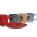 Set of Mugs with Saucers DKD Home Decor Red Blue Green Yellow Stoneware 180 ml