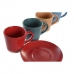 Csésze Szett Alátétekkel DKD Home Decor Piros Kék Zöld Sárga Kőedény 180 ml