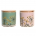 Staniu DKD Home Decor 11,5 x 11,5 x 12 cm Floral Roz Verde Bambus Gresie Shabby Chic (2 Unități)