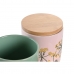 Blik DKD Home Decor 11,5 x 11,5 x 12 cm Floral Pink Grøn Bambus Stentøj Shabby Chic (2 enheder)