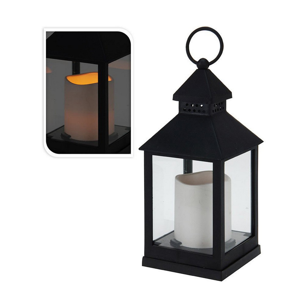 Lanterne Sort Metal Stearinlys LED