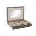Dėžutė DKD Home Decor 27,5 x 20 x 5,4 cm Šampanas Natūralus Medžio Aliuminis