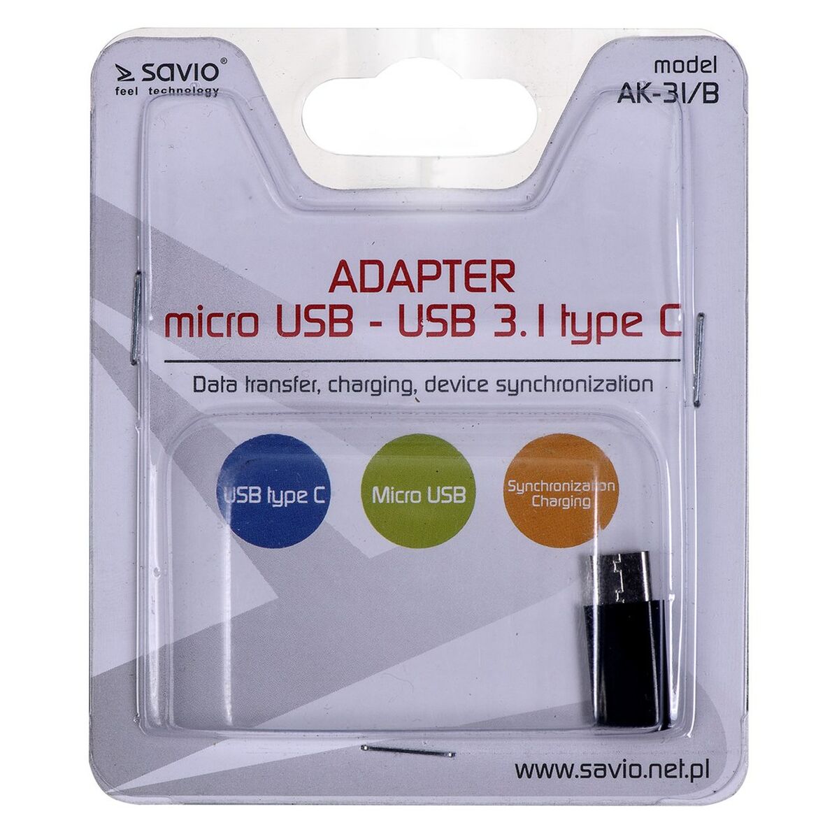 Micro USB uz USB-C Adapteris Savio AK-31 / B