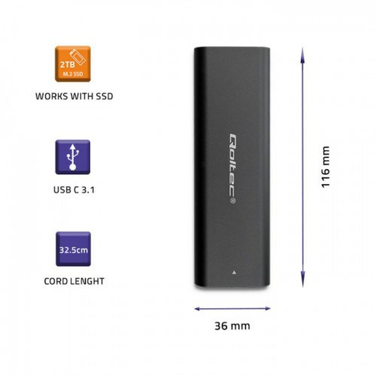 Ekstern Boks Qoltec 50311 Sort