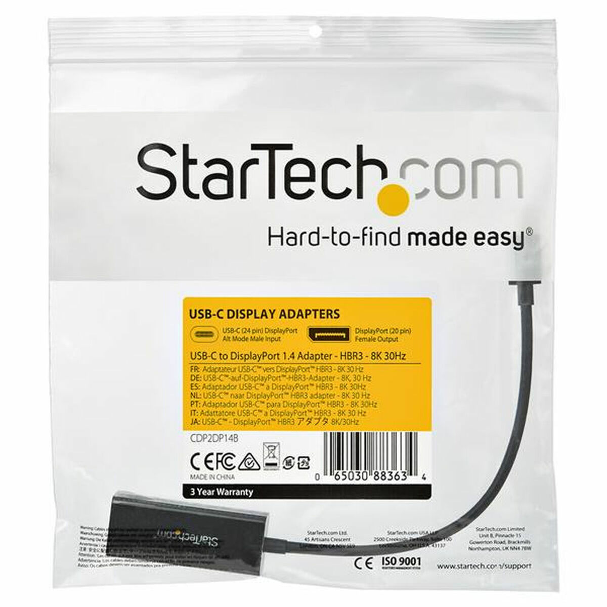 Adaptér USB C na DisplayPort Startech CDP2DP14B Černý