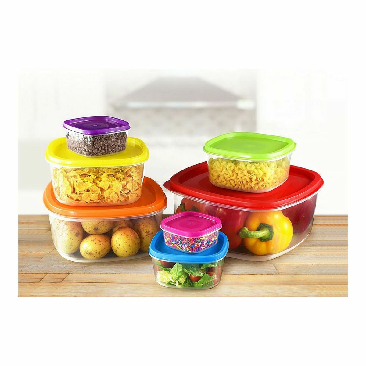 Set of lunch boxes Privilege Multicolour Stackable Squared 7 Pieces (12 Units)