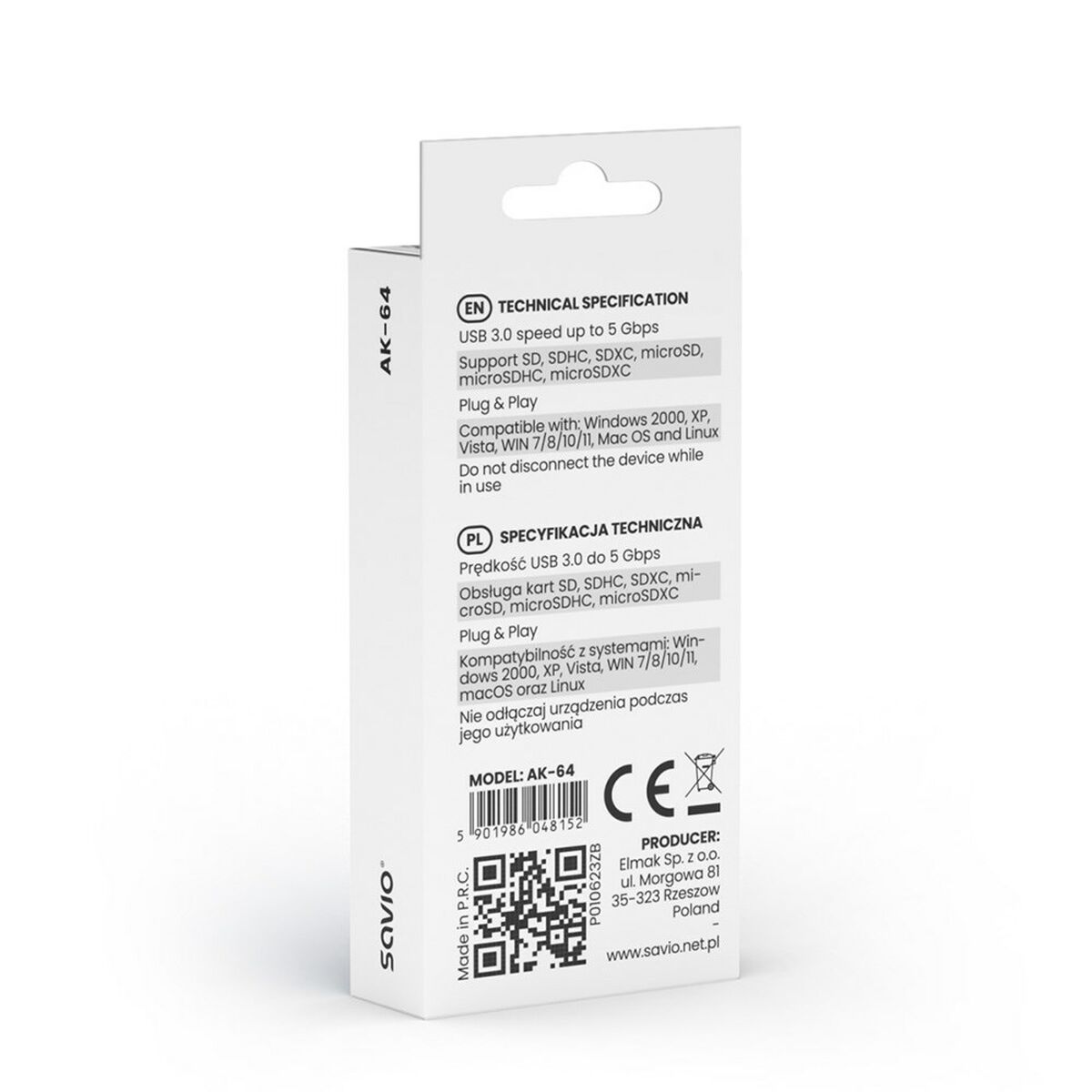 Ekstern Reader Card Savio AK-64 Sort