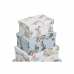 Jeu de Caisses de Rangement Empilables DKD Home Decor Bleu Blanc Fleurs Carton (43,5 x 33,5 x 15,5 cm)