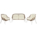Bord med 3 lænestole Home ESPRIT Hvid Sort Beige Metal Krystal syntetisk spanskrør 130 x 76 x 83 cm