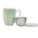 Bögre teaszűrővel DKD Home Decor Kék Zöld Világos rózsaszín Rozsdamentes acél Porcelán 380 ml (3 egység)