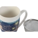 Bögre teaszűrővel Home ESPRIT Kék Zöld Rozsdamentes acél Porcelán Trópusi 380 ml (3 egység)