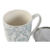 Cup with Tea Filter Home ESPRIT Blue Beige Stainless steel Porcelain 380 ml (2 Units)