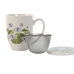 Cup with Tea Filter DKD Home Decor Blue White Green Stainless steel Porcelain 380 ml (3 Units)