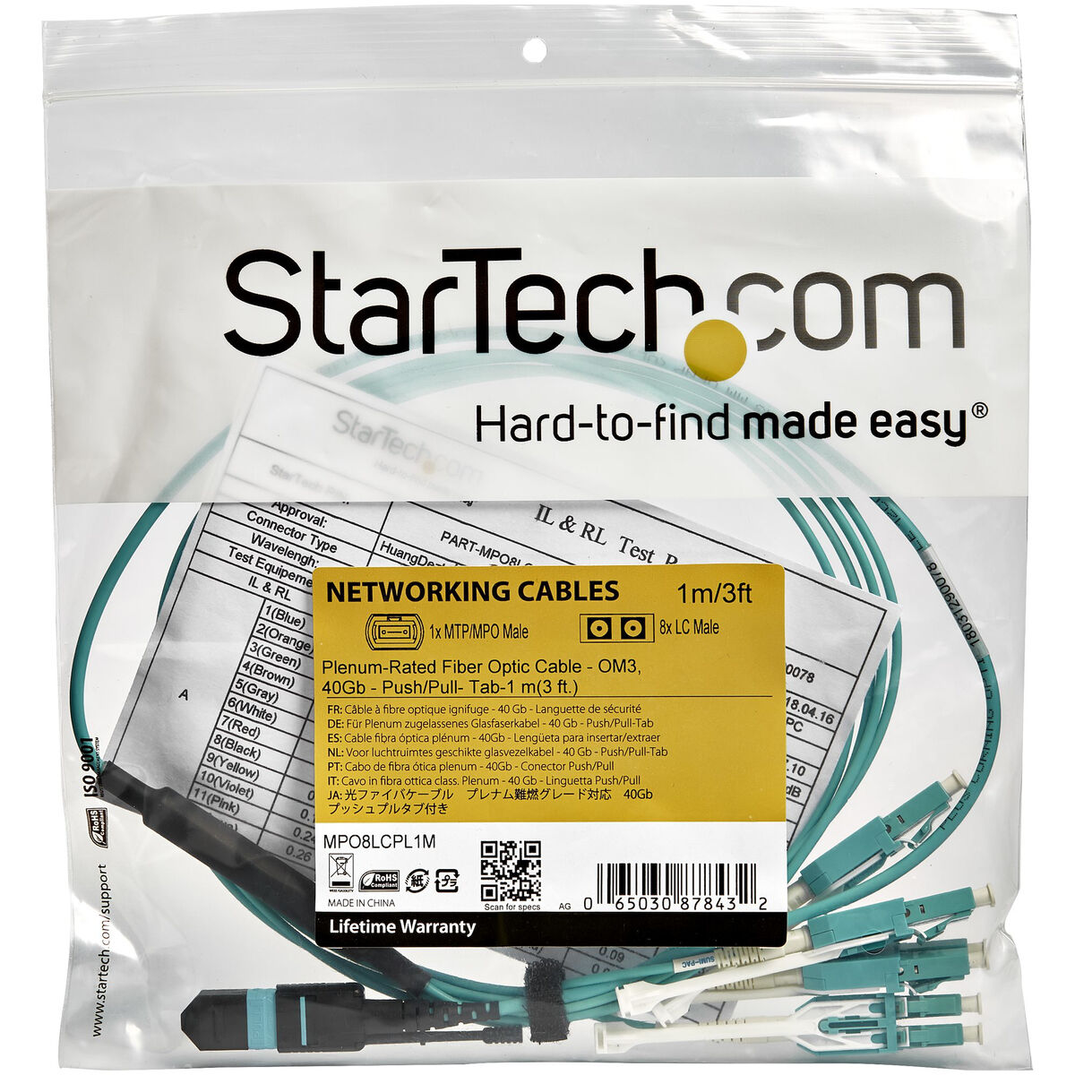 Fiberoptikkabel Startech MPO8LCPL3M 3 m
