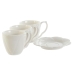 Csésze Szett Alátétekkel DKD Home Decor Fehér Természetes Bambusz Porcelán 90 ml