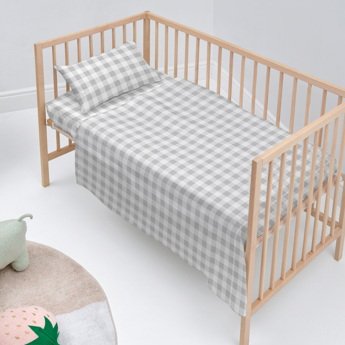 Cot Bedding Set HappyFriday Basic Kids Vichy Grey